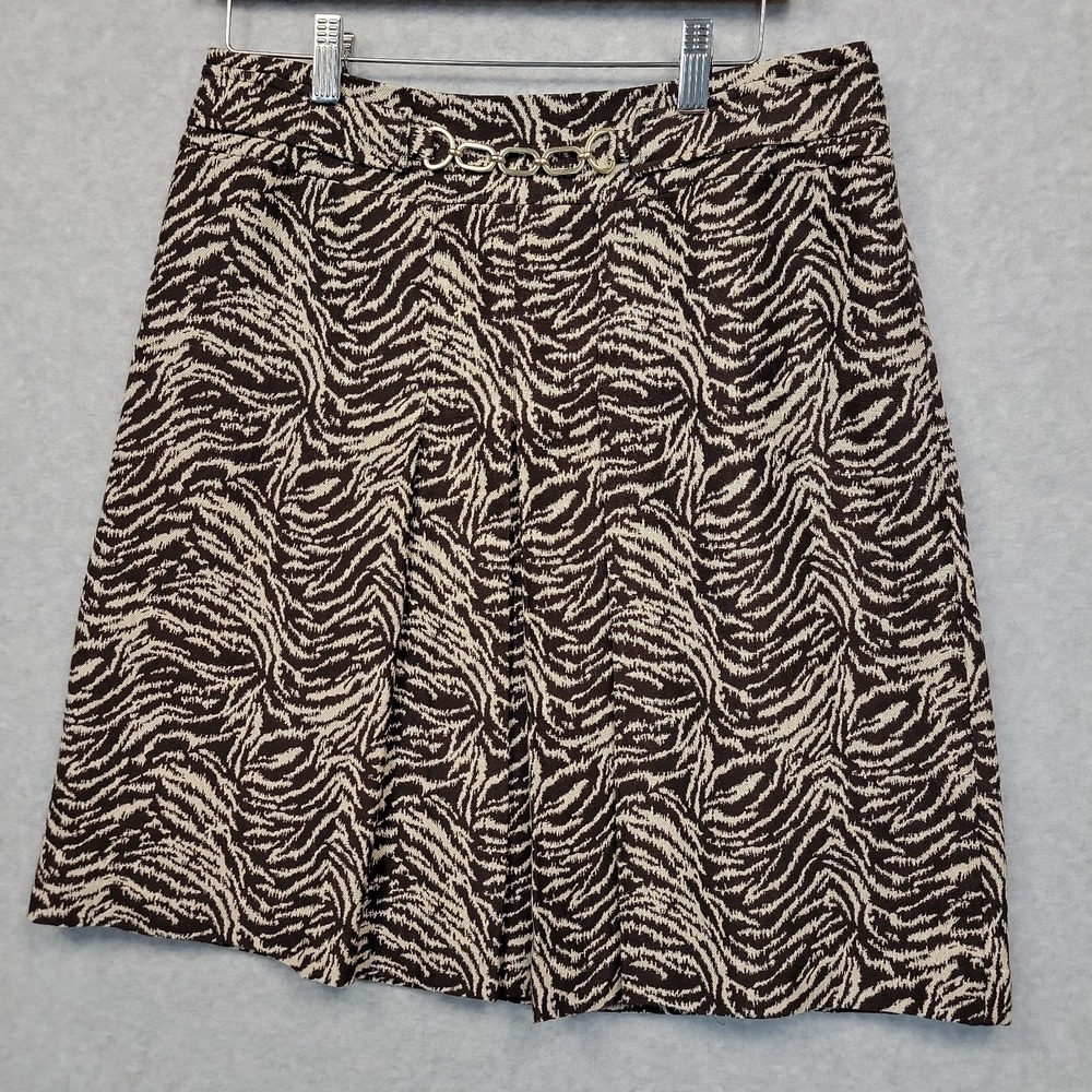 ANN TAYLOR Chain Accent Skirt Wool Silk Blend Pleatd Front ALine Mini Sz 8 Tiger